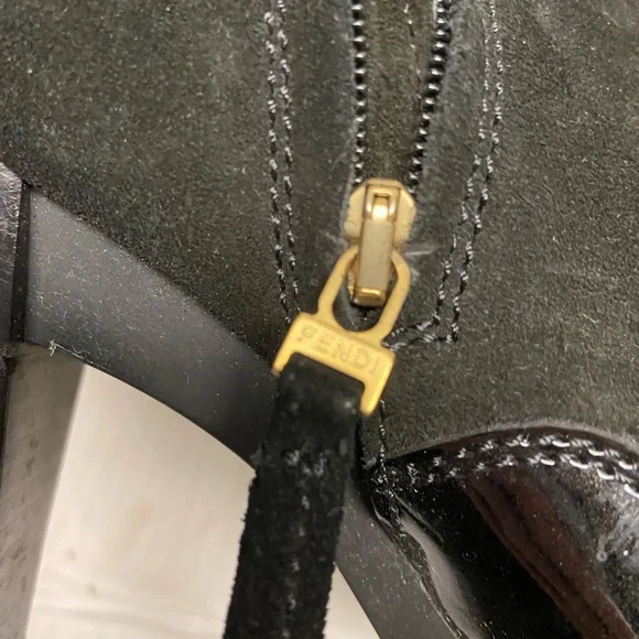 Fendi Gold Buttoned Leather Heeled Knee High Boots